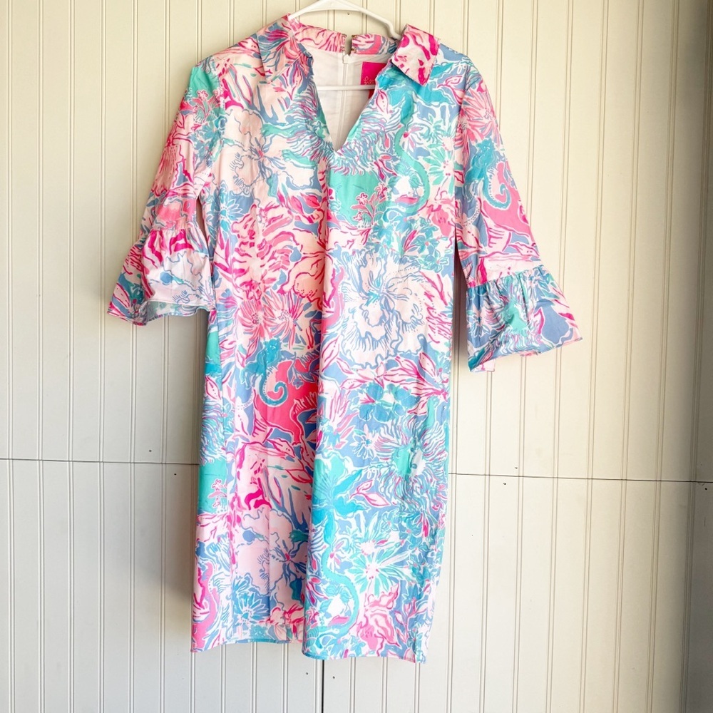 Lilly Pulitzer Sz 2 Collared Ginger Stretch Dress in Blue Peri Viva La Lilly NEW - Picture 4 of 8
